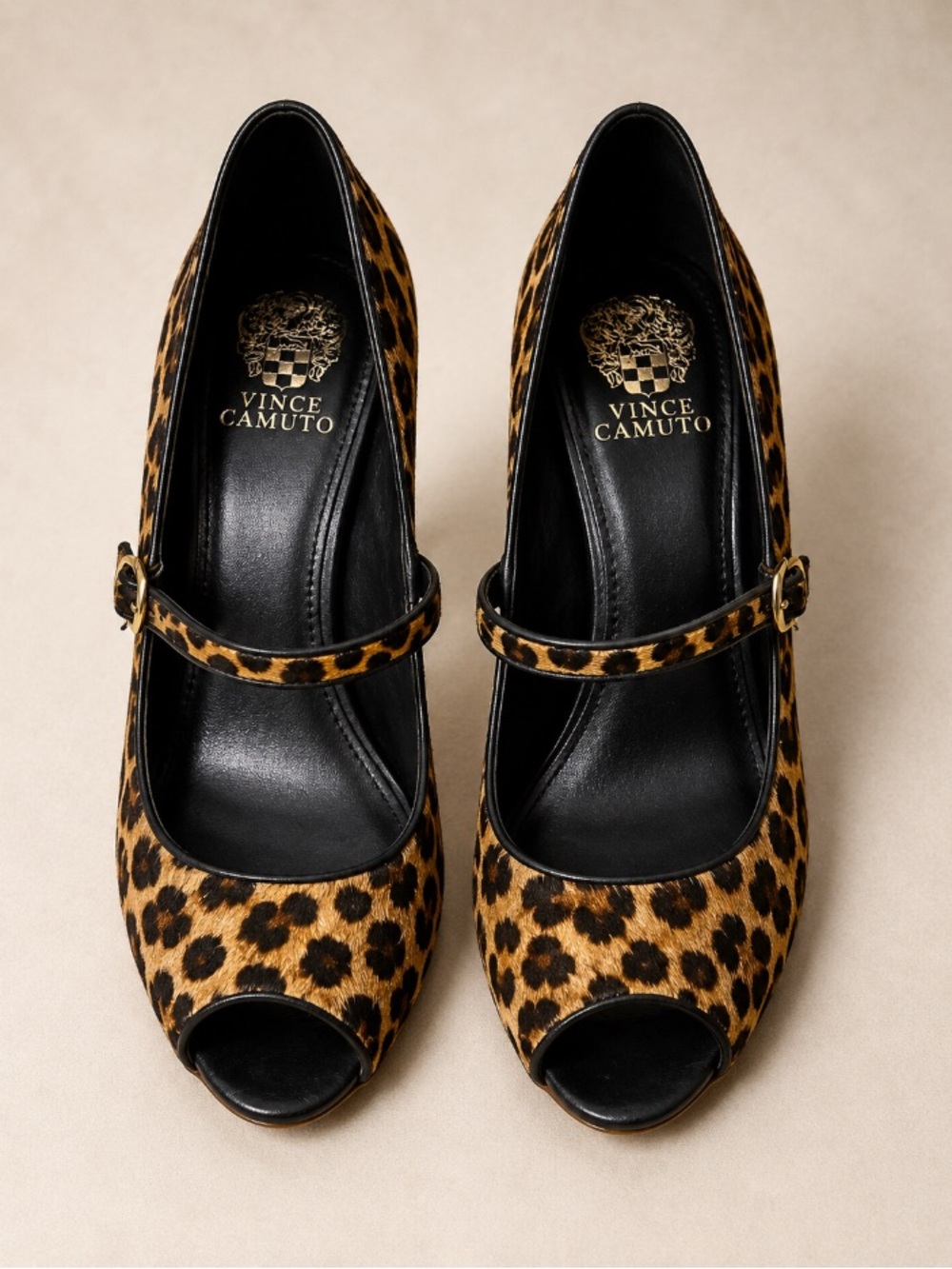 Vince Camuto Leopard-Print Mary Jane Peep-Toe Pumps - Brown/Black